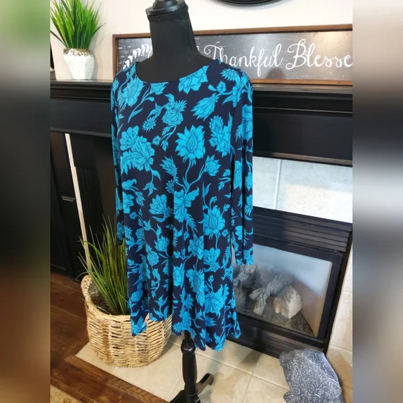 JM Collection Teal Floral Women's Tunic - Picture 4 of 9